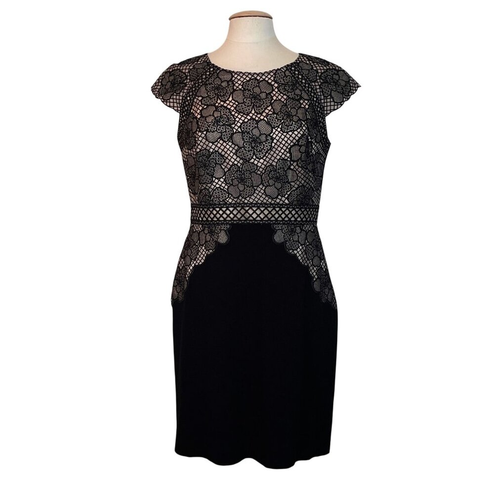 Antonio Melani Black Lace Floral Dress 10 Dark‎ Romantic Mob Wife Retro Glam MCM